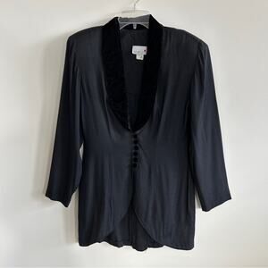 Vintage Scarlett Black Velvet Collar Shoulder Pads Tuxedo Blazer Size Medium
